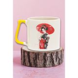 giftkonsept Japon Kız Kimono 3 Baskılı Anime Tarzı Geleneksel Giysi Doğum Günü Hediye Sarı Kulplu Kupa Bardak, QBT5302