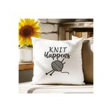 giftkonsept Knıt Hapens Örgü Baskılı Elyaf Dolgulu Hediyelik Yastık 28x28 cm Beyaz, QBY1027