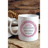giftkonsept Kraliçeler Nisanda Doğar Baskılı Taçlı Doğum Günü Hediyelik Kupa Bardak, QBM8263