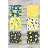 giftkonsept Limon Desenli No:1 Baskılı 6'lı Set Dekoratif Ahşap Kare Bardak Altlığı, QBBA1109