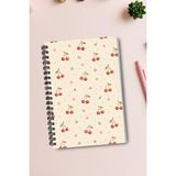 giftkonsept Minik Kiraz ve Çiçek Desenli 50 Yaprak 100 Sayfa Sprialli Defter - Renkli - A4 - Çizgisiz