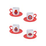 giftkonsept Nazar Boncuğu Desenli Baskılı Kırmızı 4'lü Porselen Türk Kahvesi Fincan Takımı, QBTK5418