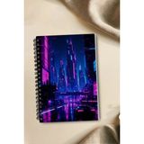giftkonsept Neon Gece Şehri ve Otomobil Temalı 50 Yaprak 100 Sayfa Sprialli Defter - Renkli - A5 - Çizgisiz