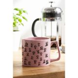 giftkonsept Neşeli Kediler Cats Baskılı Eğlenceli Hediyelik Pembe Renkli D Kupa Bardak, QBLK2589