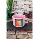 giftkonsept Noodleholic Baskılı Ramen Aşığı Japon Mutfağı Anime Kare Kulplu Fincan Pembe Kupa Bardak, QBNF5276