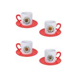 giftkonsept Papatya Baskılı Kırmızı 4'lü Porselen Türk Kahvesi Fincan Takımı, QBTK5866