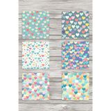 giftkonsept Pastel Kalpler No:1 Baskılı 6'lı Set Dekoratif Ahşap Kare Bardak Altlığı, QBBA1154