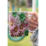 giftkonsept Pembe Papatyalar 3D Tasarım Görünümlü Baskılı Kupa Bardak Mug, QBM2499