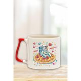giftkonsept Pizza Sevimli Astronot Kedi Baskılı Uzay Kedi Pizza Komik Hediye Kırmızı Kulplu Kupa Bardak, QBT5401