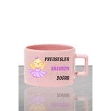 giftkonsept Prensesler Ocakta Doğar Baskılı Hediyelik Dikdörtgen Kulplu Pastel Pembe Fincan/Kupa Bardak, 11-KASIM