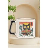 giftkonsept Ramen İlüstrasyon Kedi 6 Baskılı Sevimli Noodle Kedi Doğum Günü Hediye Siyah Kulplu Kupa Bardak, QBT5282