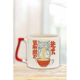 giftkonsept Ramen Kedi Noodle 2 Baskılı Sevimli Japon Manga Doğum Günü Hediye Kırmızı Kulplu Kupa Bardak, QBT5290