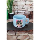 giftkonsept Ramen Kedi Noodle 4 Baskılı Japon Yiyecek Anime Kedi Kare Kulplu Fincan Mavi Kupa Bardak, QBNF5305