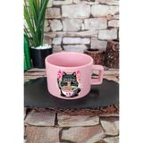 giftkonsept Ramen Kedi Noodle 4 Baskılı Japon Yiyecek Anime Kedi Kare Kulplu Fincan Pembe Kupa Bardak, QBNF5305