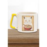 giftkonsept Ramen Sevimli Kedi Baskılı Japon Noodle Anime Manga Doğum Günü Hediye Sarı Kulplu Kupa Bardak, QBT5273