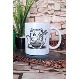 giftkonsept Ramen Siyah Çizim Kedi Baskılı Japon Anime Manga Sanatı Hediye Baskılı Kupa Bardak, QBM5267