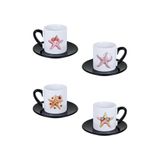 giftkonsept Renkli Deniz Yıldızları Baskılı Siyah 4'lü Porselen Türk Kahvesi Fincan Takımı, QBTK5904