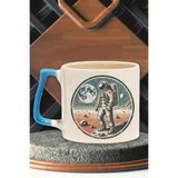 giftkonsept Retro Astronot Baskılı Klasik Uzay Adamı Vintage Bilim Doğum Günü Hediye Mavi Kulplu Kupa Bardak, QBT5407