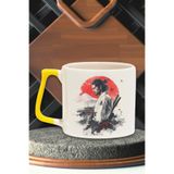 giftkonsept Samuray İlüstrasyon 1 Baskılı Japon Savaşçı Anime Manga Doğum Günü Hediye Sarı Kulplu Kupa Bardak, QBT5296