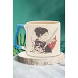 giftkonsept Samuray Kızı 2 Baskılı Anime Savaşçı Kız Japon Manga Doğum Günü Hediye Mavi Kulplu Kupa Bardak, QBT5286