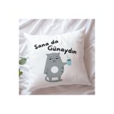 giftkonsept Sana da Günaydın Baskılı Komik Hediyelik Elyaf Dolgulu Saten Dekoratif Yastık 28x28 cm, QBY1196