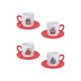 giftkonsept Sevimli Baykuşlar Baskılı Kırmızı 4'lü Porselen Türk Kahvesi Fincan Takımı, QBTK5910