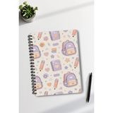 giftkonsept Sevimli Çanta ve Kırtasiye Motifli 50 Yaprak 100 Sayfa Sprialli Defter - Renkli - A4 - Kareli