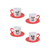 giftkonsept Sevimli Köpekler2 Baskılı Renkli Kulplu 4'lü Porselen Türk Kahvesi Fincan Takımı, QBTK5977