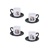 giftkonsept Sevimli Yavru Kedi Baskılı Siyah 4'lü Porselen Türk Kahvesi Fincan Takımı, QBTK5744