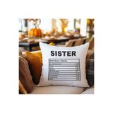 giftkonsept Sister Nutrition Facts Baskılı Kız Kardeş Abla Hediyelik Elyaf Dolgulu Dekoratif Yastık 28x28 cm, QBY1081