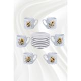 giftkonsept Sonbahar Çiçekleri Baskılı 6'lı Beyaz Porselen Türk Kahvesi Fincan Takımı, QBTKB8170