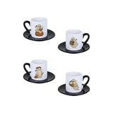 giftkonsept Sonbahar Sevimli Hayaletler Tema Baskılı Renkli Kulplu 4'lü Porselen Türk Kahvesi Fincan Takımı, QBTK8139