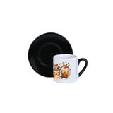 giftkonsept Sonbahar Temalı Kahveler No:5 Baskılı Hediyelik Siyah Kulplu Tekli Porselen Türk Kahvesi Fincanı, QBTK8139-1