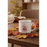 giftkonsept Sonbahar Temalı Kitaplar Ve Sıcak Çikolata Baskılı Enamel Görünümlü Seramik Vintage Kupa Bardak, QBV8162