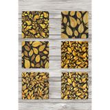 giftkonsept Sonbahar Yaprakları No:1 Baskılı 6'lı Set Dekoratif Ahşap Kare Bardak Altlığı, QBBA1125