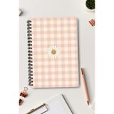 giftkonsept Spiralli Defter A5 Pembe Ekose ve Papatya Temalı 100 Sayfa Çizgisiz