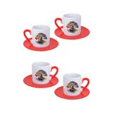 giftkonsept Suluboya Temalı Hayat Ağacı Baskılı Kırmızı 4'lü Porselen Türk Kahvesi Fincan Takımı, QBTK5908