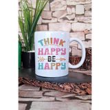 giftkonsept Think happy be happy Mutlu Düşün Mutlu Ol Hediyelik Baskılı Çay Kahve Sunum Kupa Bardak, QBM5195