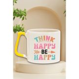 giftkonsept "Think happy be happy" Mutlu Düşün Mutlu Ol Sarı Kulplu Kupa Bardak Hediye, QBT5195