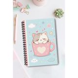 giftkonsept Uyuyan Sevimli Kedi Motifli 50 Yaprak 100 Sayfa Sprialli Defter - Renkli - A5 - Çizgisiz