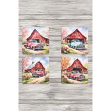 giftkonsept Vintage Araba Çiftlik Baskılı 4'lü Set Dekoratif Ahşap Kare Bardak Altlığı, QBBA1025