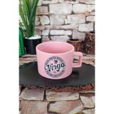 giftkonsept Virgo Traits Baskılı Başak Burcu Kare Kulplu Fincan Pembe Kupa Bardak, QBNF5370
