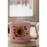 giftkonsept When you can't Find the Sunshine Be the Sunshine Ayçiçeği Baskılı Pembe Renkli D Kupa Bardak, QBLK2590