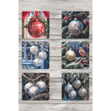 giftkonsept Yılbaşı Süsleri No:4 Baskılı 6'lı Set Dekoratif Ahşap Kare Bardak Altlığı, QBBA1083