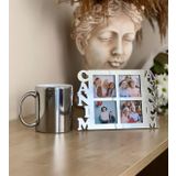 giftmoda Canım Annem 4 Fotoğraf Standlı Mdf Gümüş Çerçeve Ve Gümüş Kupa Set
