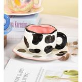 Giftmoda Moo Love Desenli Seramik Kupa & Tabak Seti - 300 ml