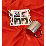 Giftmoda Mutlu Yıllar 4 Fotoğraf Standlı Mdf Gümüş Çerçeve ve Gümüş Kupa Set