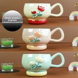 Giftmoda Pastel Çiçek Seramik Kahve Kupası BM-2364 - standart - Karışık İşleme