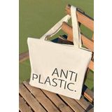 GİFTORA Antı Plastıc Desenli Bez Çanta - Sanatsal Kanvas Omuz Çantası - Kadın Alışveriş Çantası