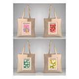 GİFTORA Çiçek pasajı Flower market baskılı ham bez 35X40 ekru omuz çantası